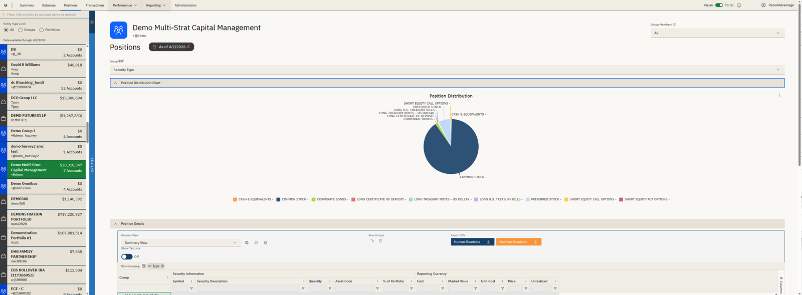 ReconAdvantage portfolio management interface