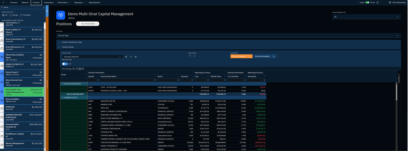 ReconAdvantage reporting and analytics interface